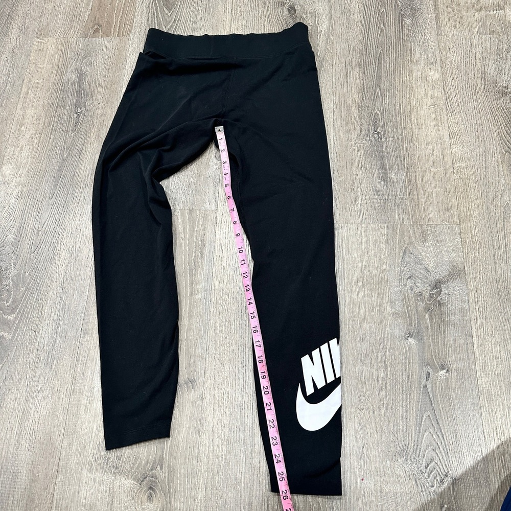 Nike Leggings Women's Large Black Essential Sports White Logo High Rise Leggings - Picture 6 of 12